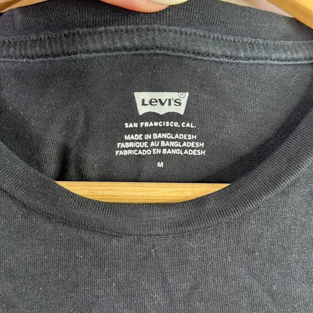 LEVI'S Levi Strauss Black White Logo Short Sleeve Cotton T Shirt Top Size Medium